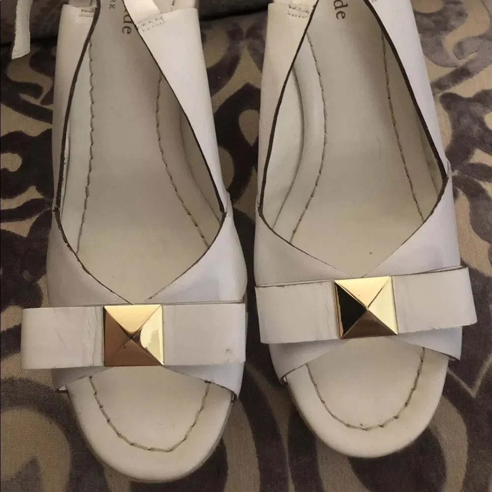 Kate Spade white leather wedge platform‎ sling back sandals Sz 10 high heels